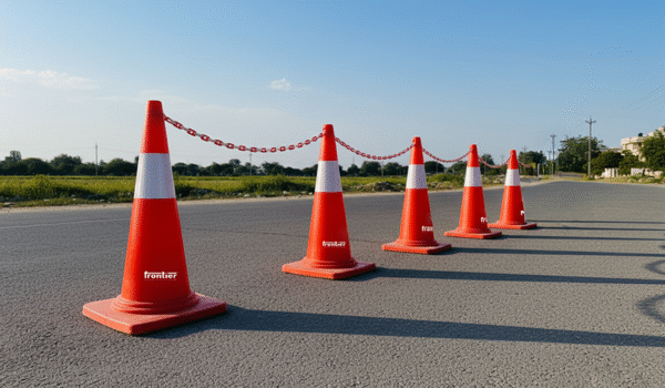 750 mm Height (Weight – 3.5 kg) One-Piece Moulded Cones  with 150 mm Reflective Tape – Pack of 5 Safety Cones with 10 Meter Plastic Chain.