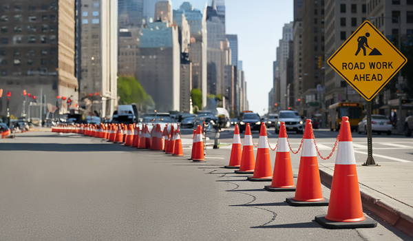 750 mm Height Rubber Base Cones with 150 mm Reflective Tape – Pack of 5 Safety Cones with 10 Meter Plastic Chain.